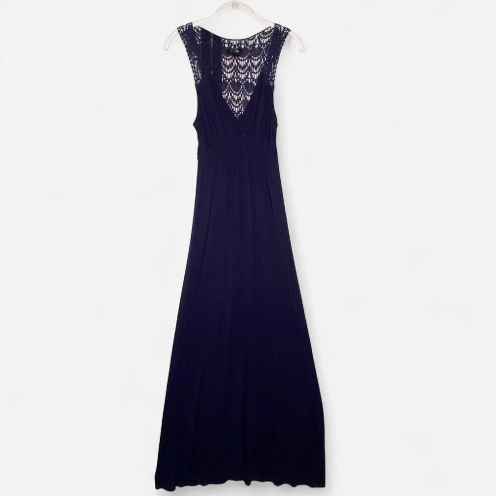 AQUA Women's Navy Maxi Tank Dress with Crochet Back M